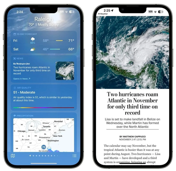 化德苹果14维修分享iPhone 14手机如何看天气时顺带看新闻 