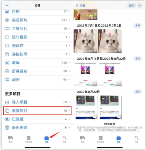 化德苹果手机维修分享iOS 16 中相册重复项目功能使用方法 